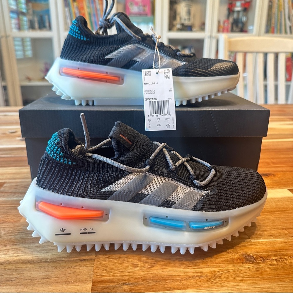 Adidas NMD_S1 J 'Black Teal Orange' Juniors Shoes GW2186 Size 5